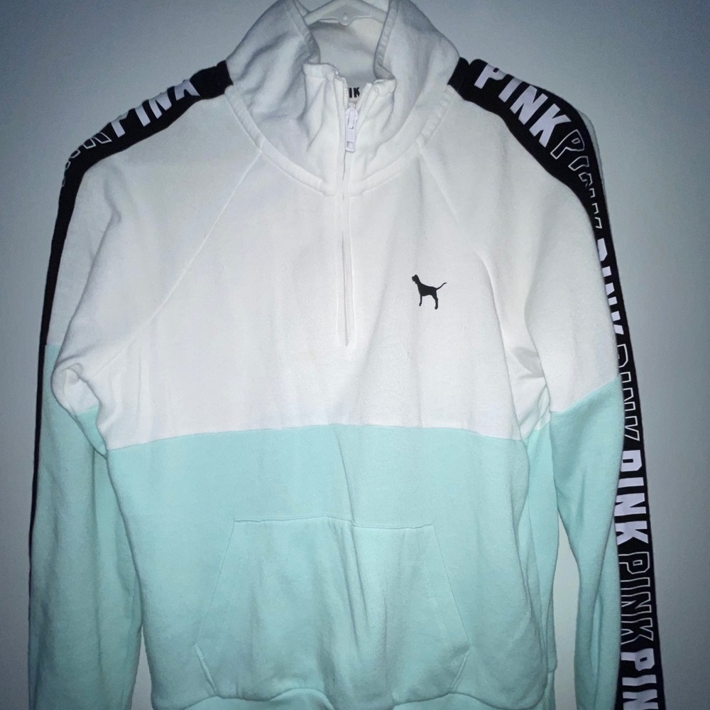 PINK Teal and White Quarter Zip